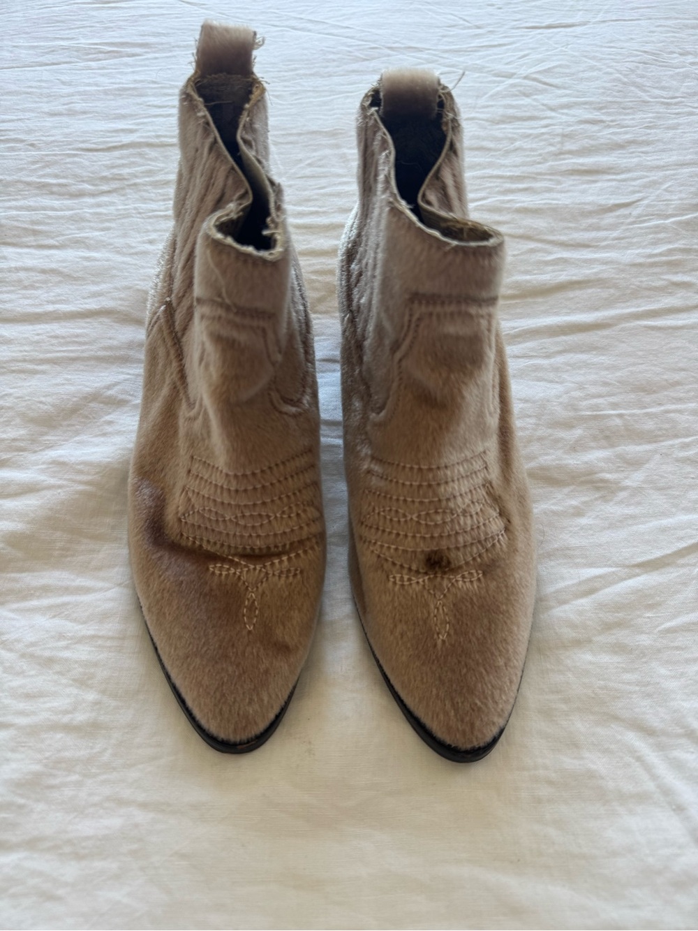 Tan Faux Hair Western Ankle Booties